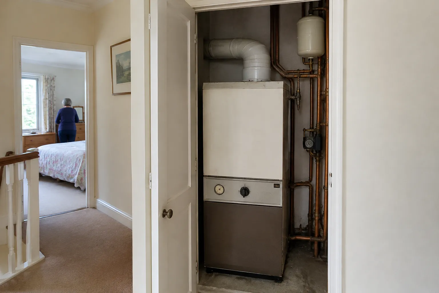 An older style floor-standing boiler